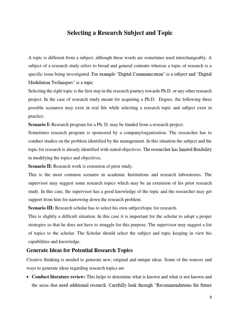 Unit II Part A Strategies For Selecting A Research Subject | PDF ...