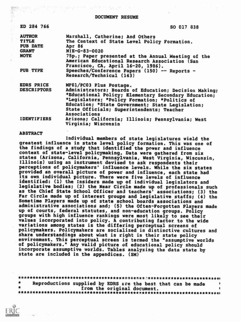 The Context of State Level Policy Formation. | PDF | Policy | Education ...