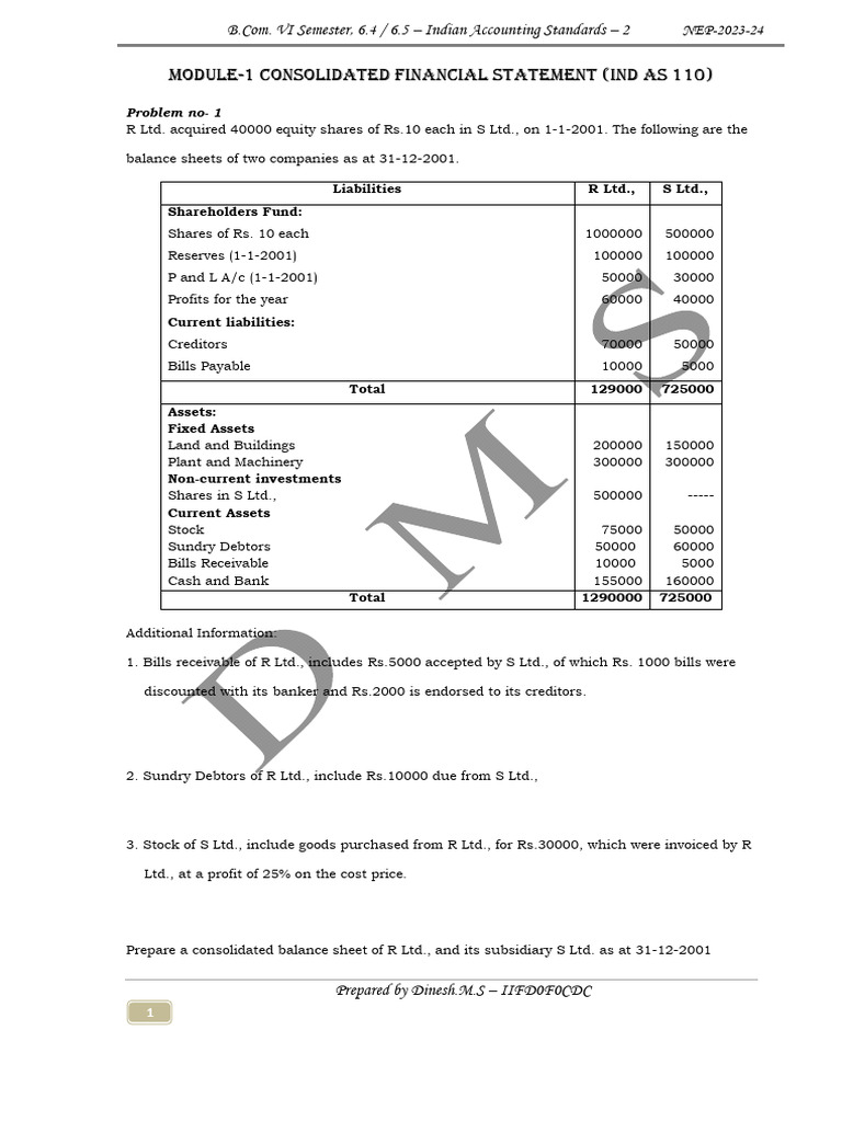 Consolidated Balance Sheet Preparation | PDF | Balance Sheet | Equity ...