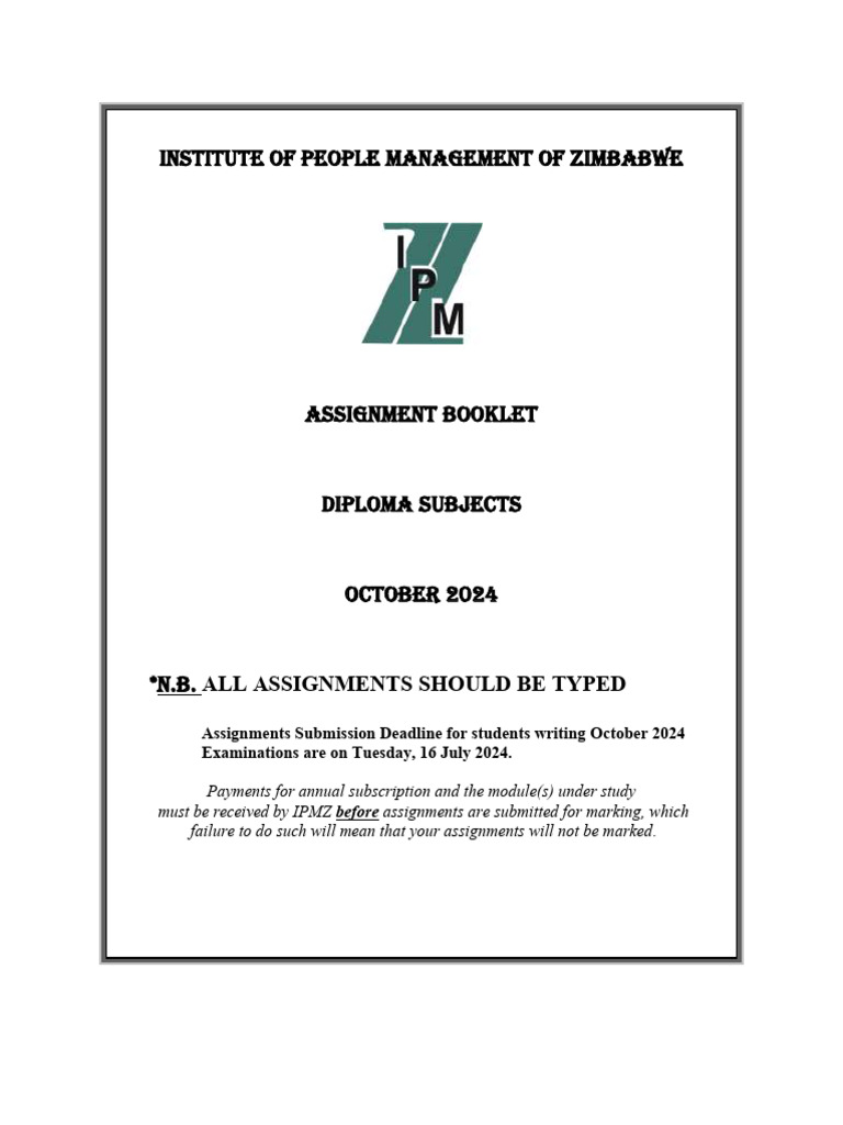 IPMZ Diploma Assignment Guidelines 2024 | PDF | Estimator | Credit Card