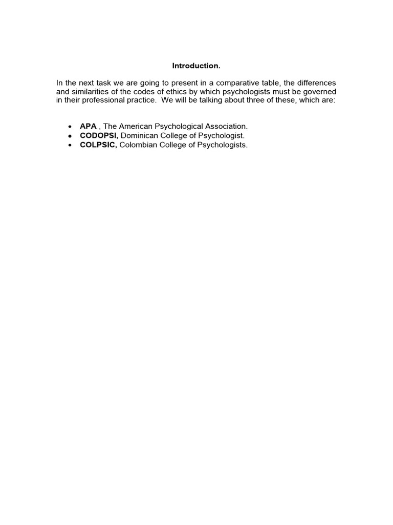 Comparative Analysis of Psychology Ethics Codes | PDF | Psychologist ...