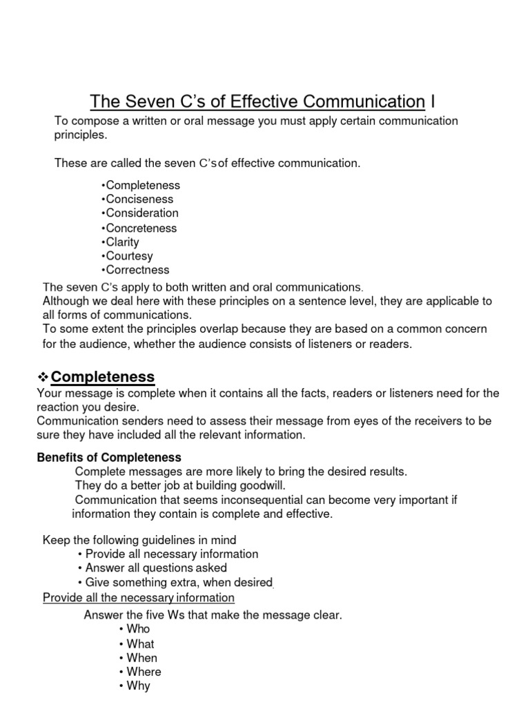 7 C's. Completeness | PDF | Communication