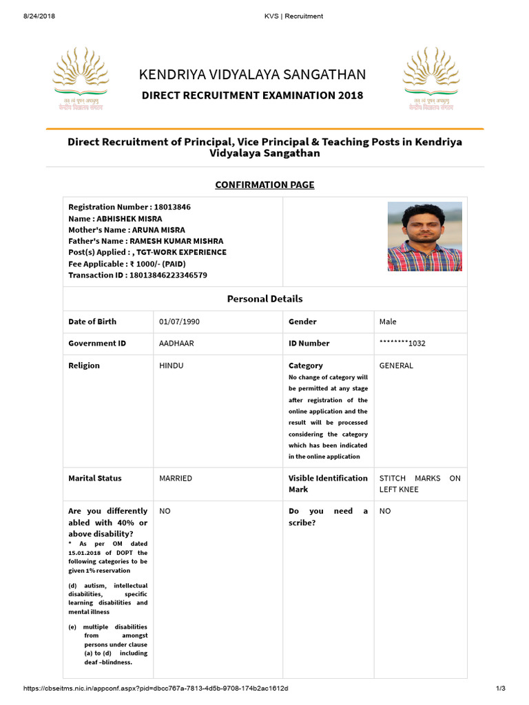 KVS Recruitment Confirmation Page 2018 | PDF