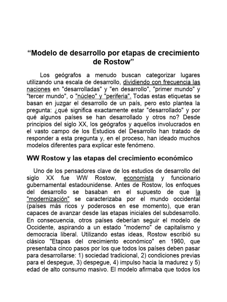 Modelo de Rostow: Etapas del Desarrollo | PDF | Capitalismo ...