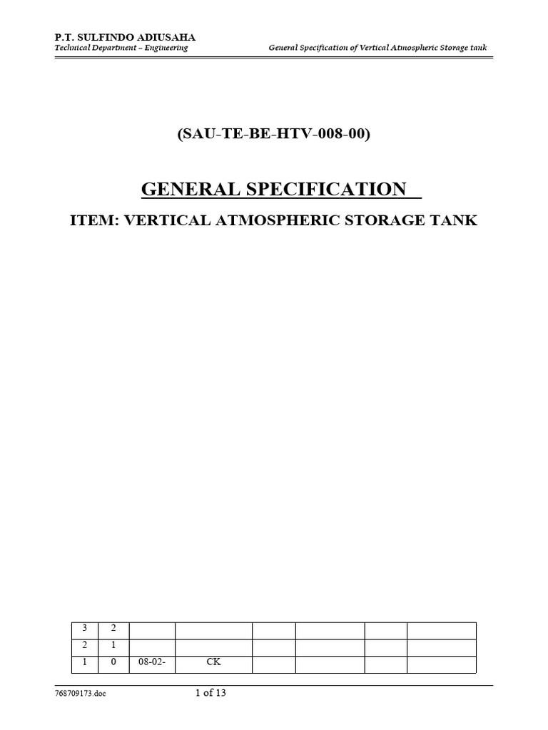 Vertical Storage Tank Specs | PDF | Specification (Technical Standard ...