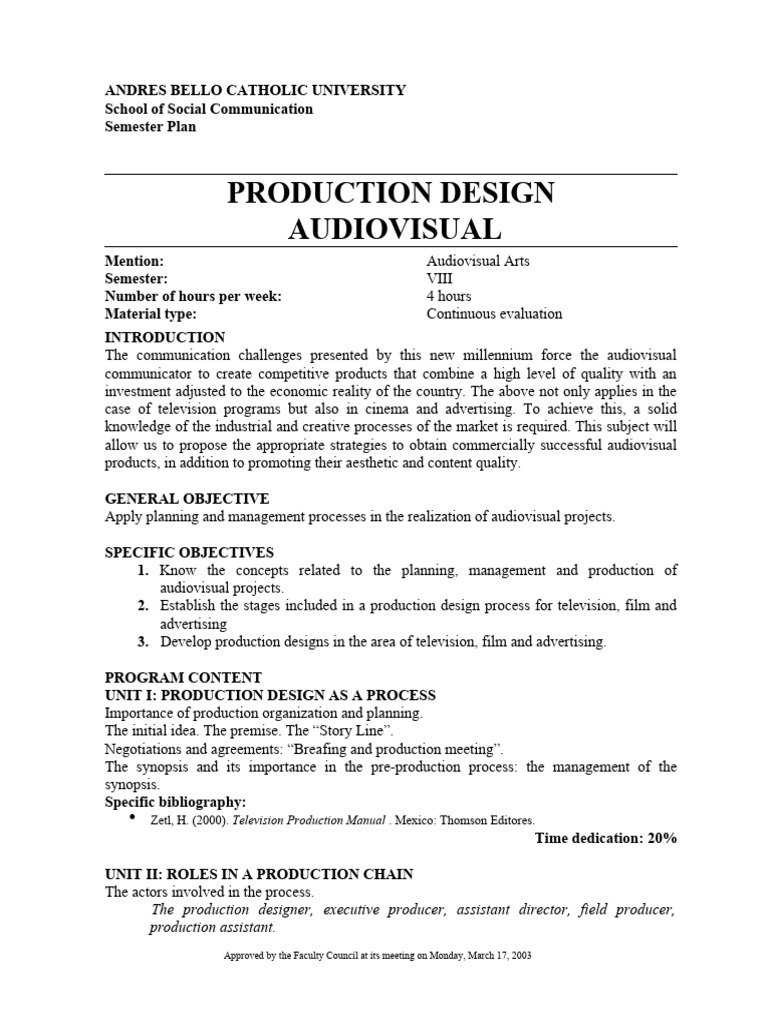 Audiovisual Production Design Course Plan | PDF | Design | Advertising