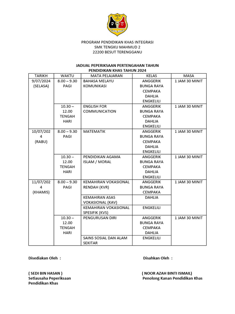 Jadual Exam Pertengahan Tahun 2024 Pdf