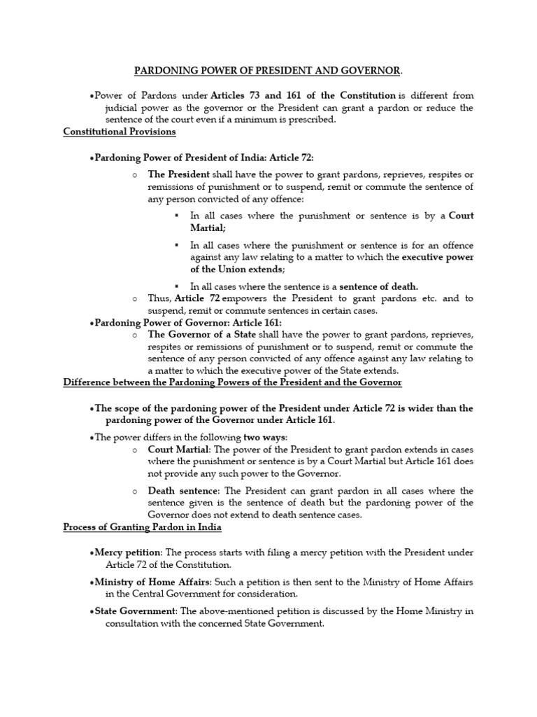 Pardoning Power of President and Governor | PDF | Pardon | Punishments