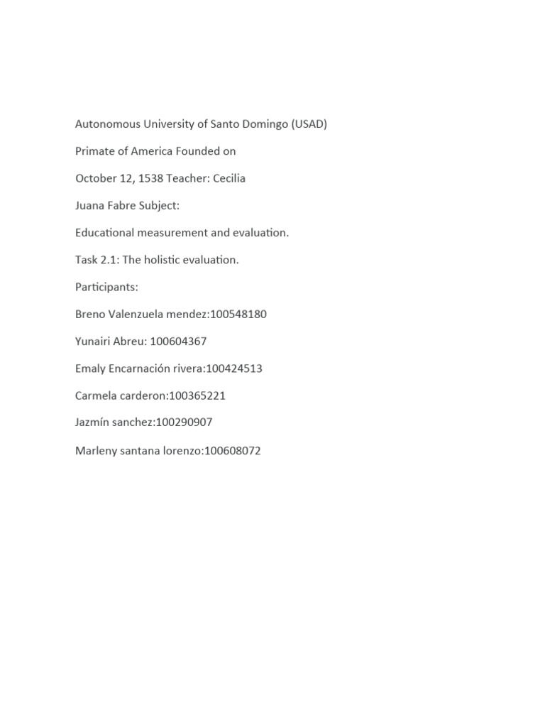 TASK 2.1 Holistic Evaluation | PDF | Emotions | Learning