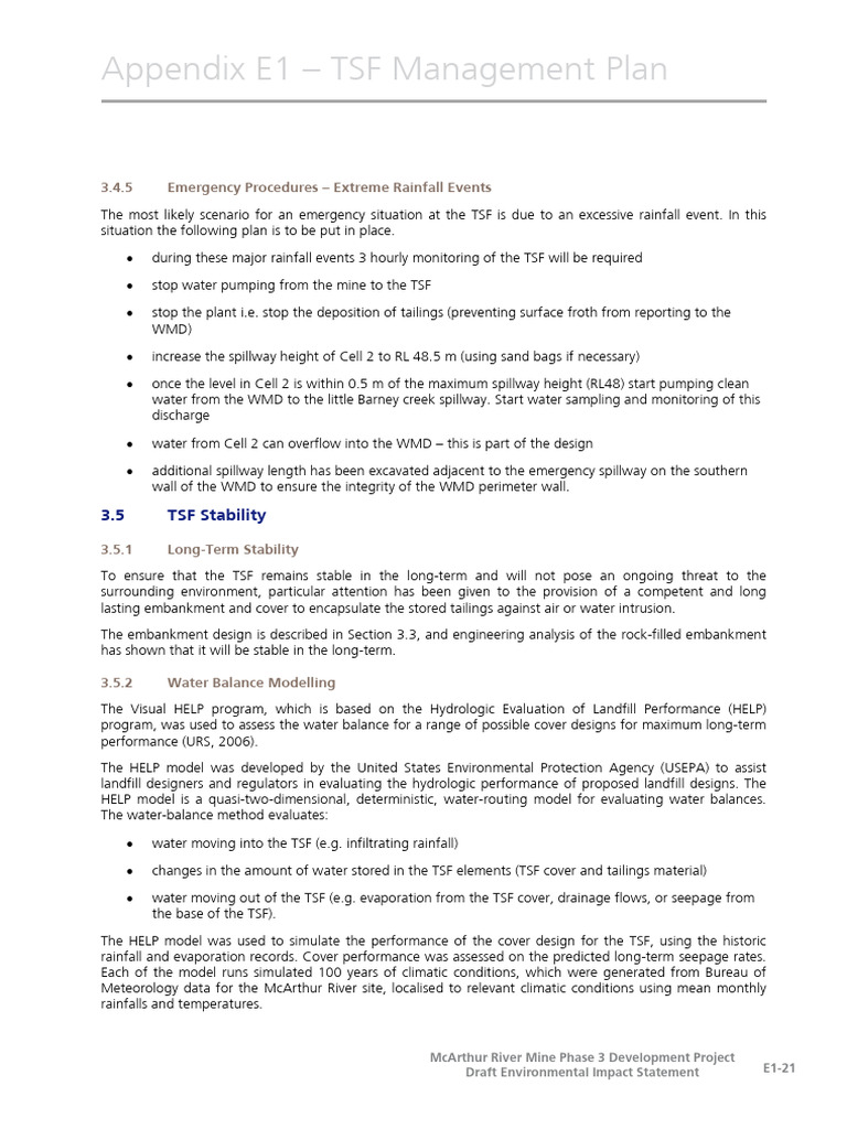 TSF Emergency Procedures & Stability Plan | PDF | Spillway | Water