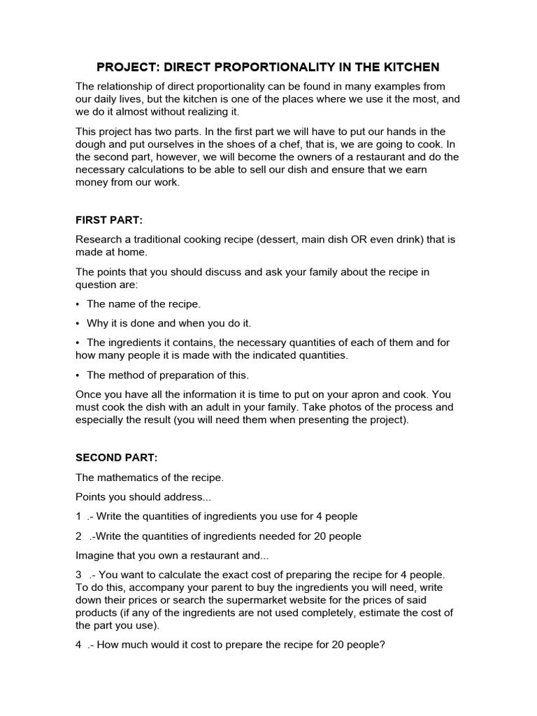 Kitchen Proportionality Project Guide | PDF | Recipe | Prices