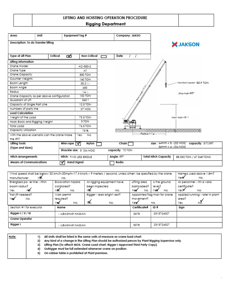 Critical Lift Plan Procedure | PDF | Crane (Machine)