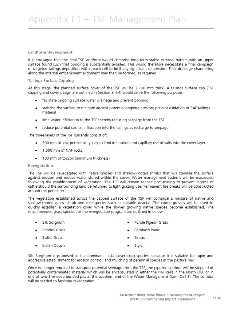 Appendix E1 Tailings Storage Facility TSF Management Plan - 43 | PDF ...