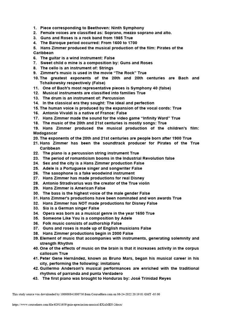 Musical Appreciation Exam 2222 | PDF | Symphony | Musical Instruments