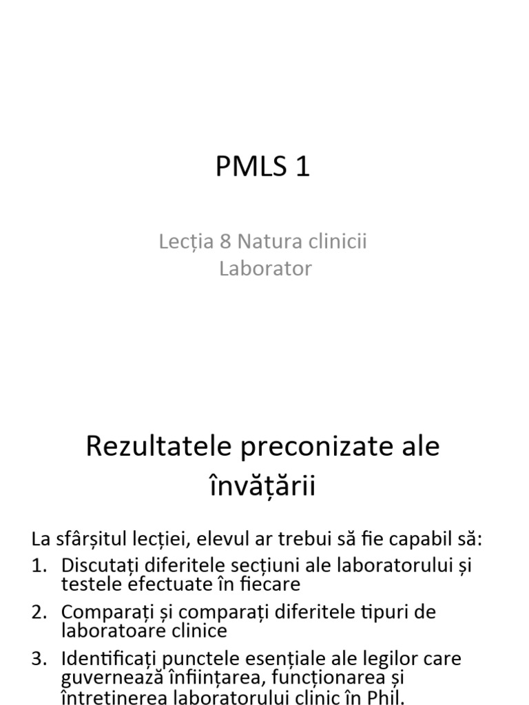 PMLS 1 Lecția 8 Natura Laboratorului Clinic | PDF