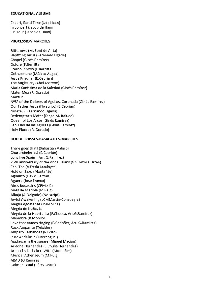 Music Band Repertoire Catalog | PDF