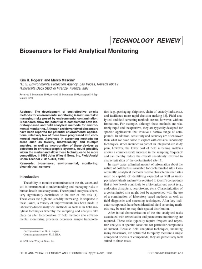 Biosensors For Field Analytical Monitoring | PDF | Biosensor | Surface ...