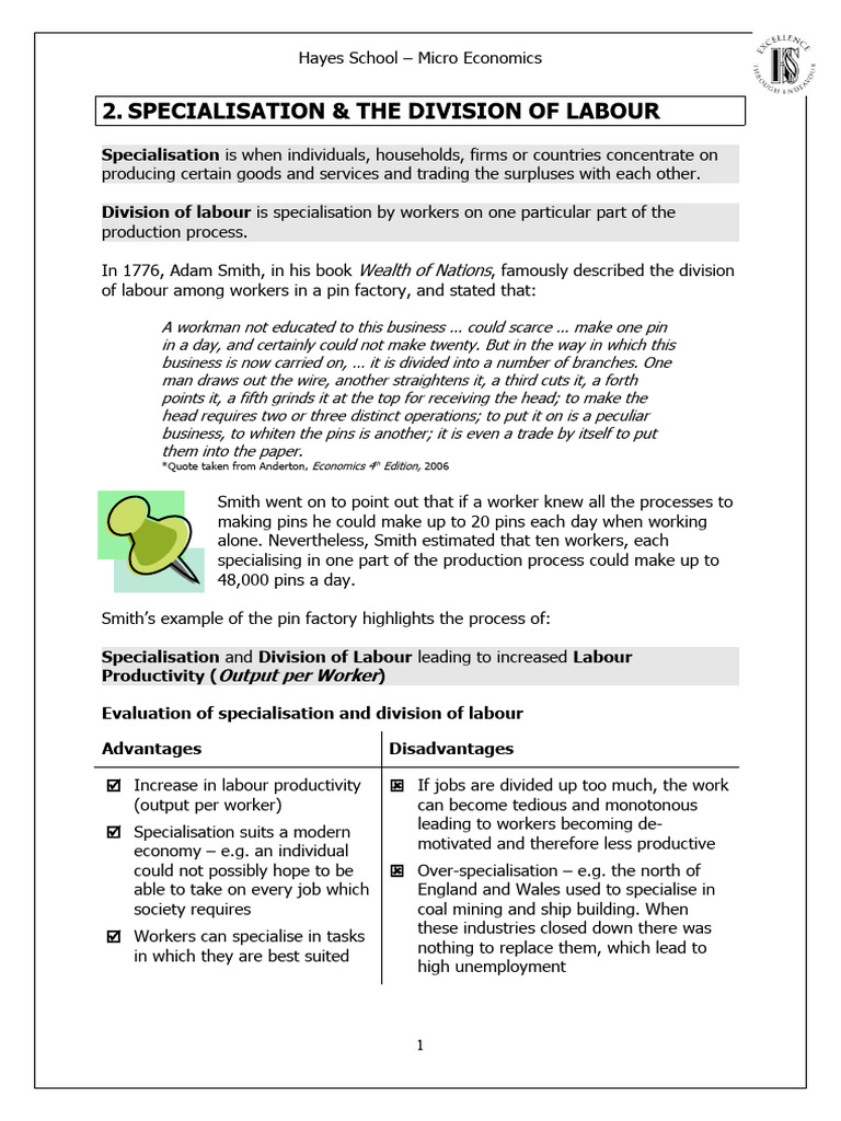 2 specialisation and division of labour pdf division of labour