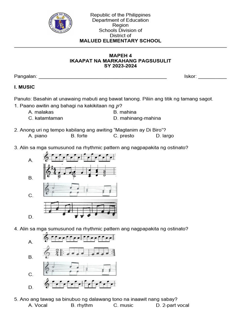 Periodical Test Q4 Mapeh4 Pdf