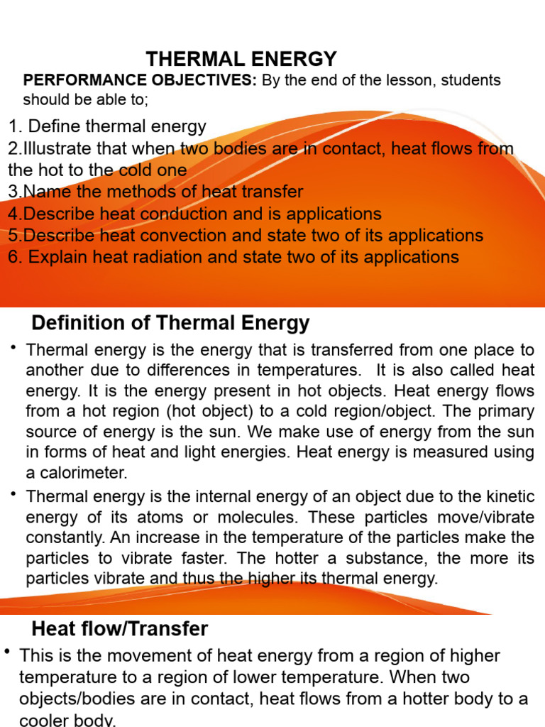 Basic Science Lesson Note On THERMAL ENERGY JS2 2 | PDF | Heat Transfer ...