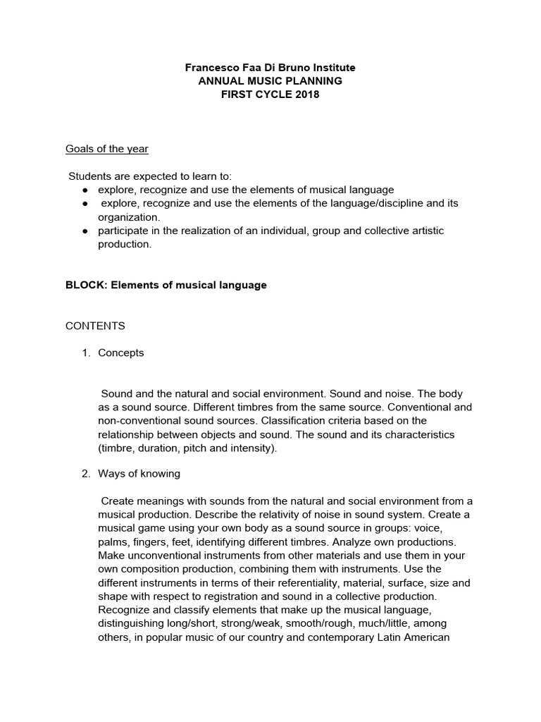 First Cycle Ep Planning Pdf Sound Rhythm