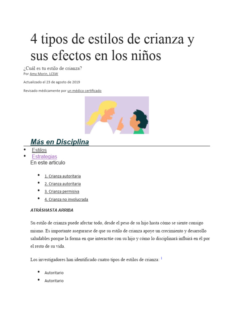 4 Tipos de Estilos de Crianza y Sus Efectos en Los Niños | PDF ...