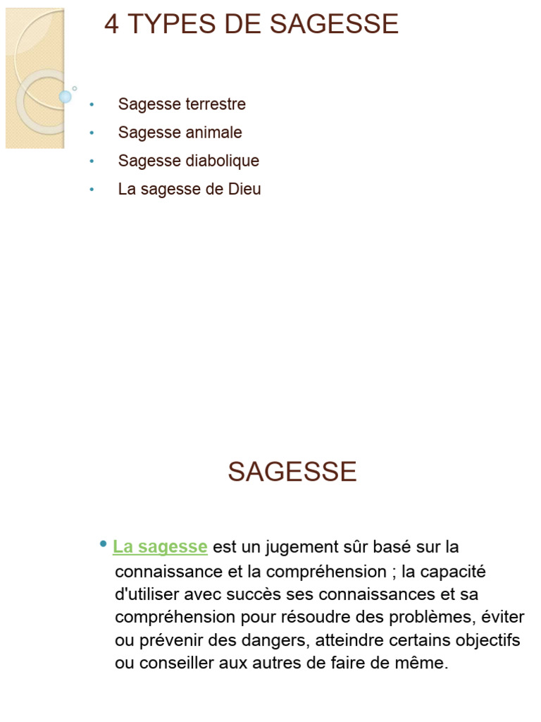 Types de sagesse selon la Bible | PDF | Évolution de carrière ...