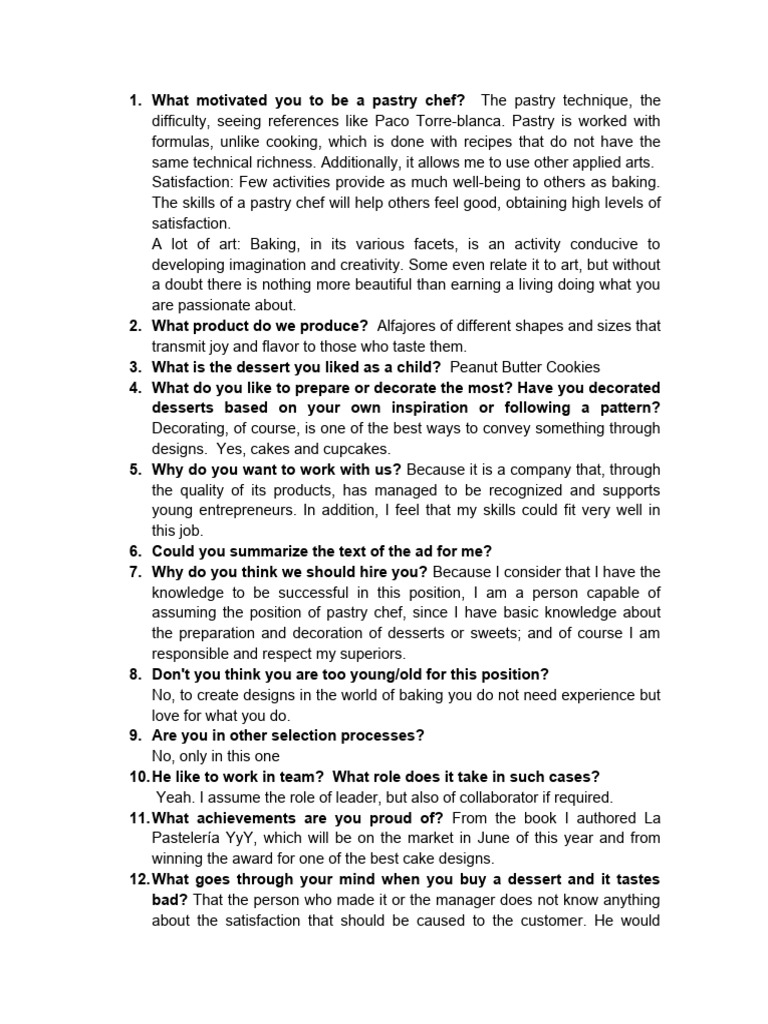 Pastry Chef Interview Insights | PDF | Desserts | Baking