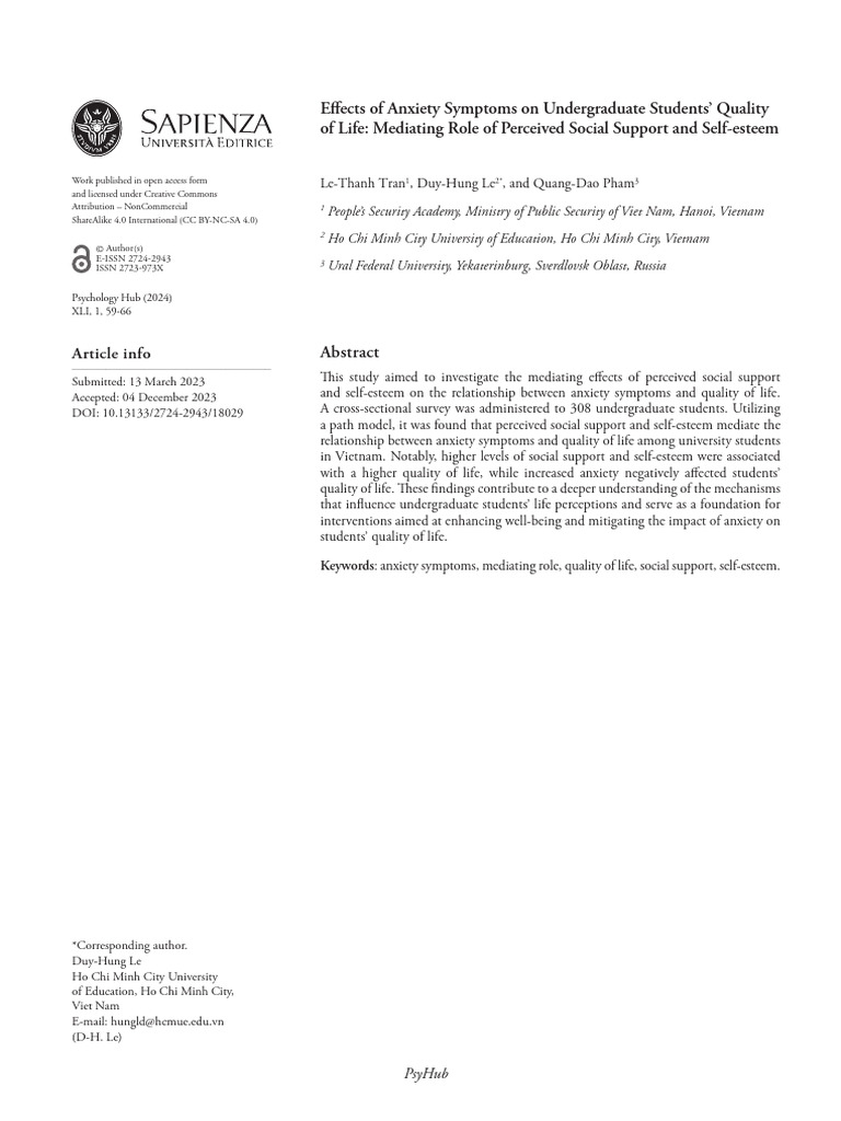6341 41 1 2024 Psy Hub 06 Tran Et Al PP 59 66 V2 | PDF | Self Esteem ...