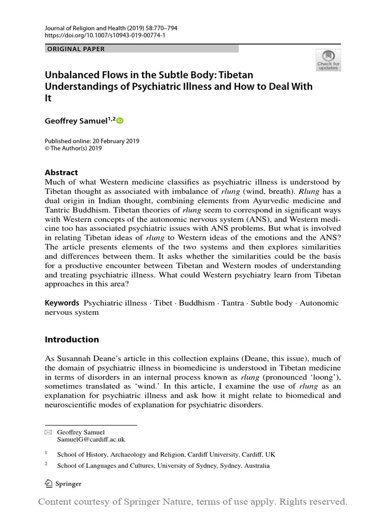 Tibetan Views on Psychiatric Illness | PDF | Tibetan Buddhism | Vajrayana