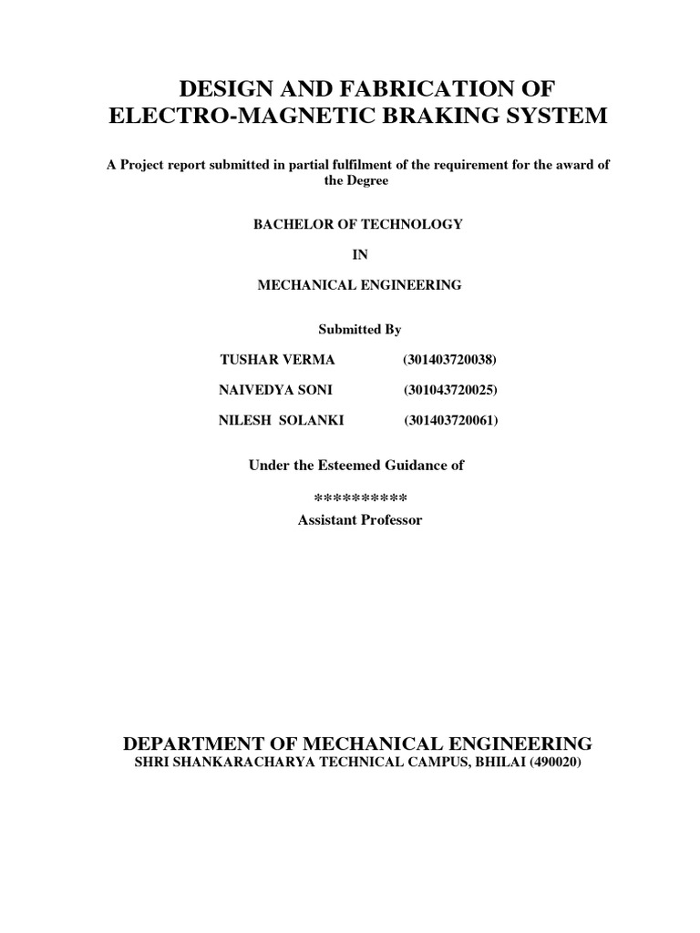 Electro-Magnetic Braking System Design | PDF | Brake | Bearing (Mechanical)