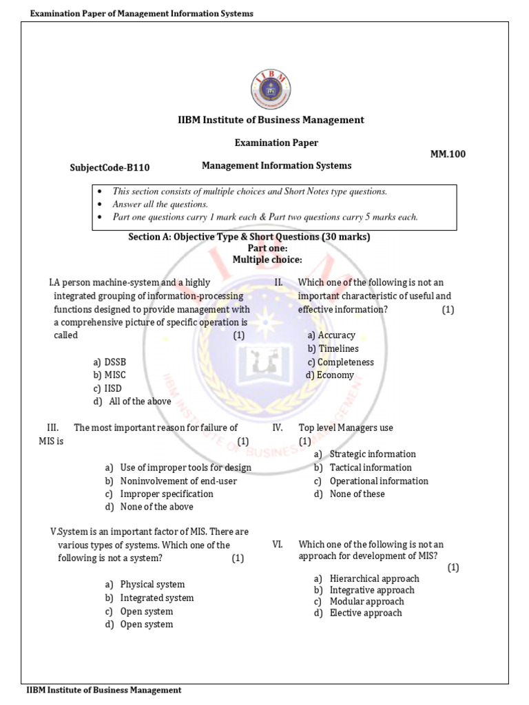 Management Information Systems Exam Paper | PDF | Inventory | Restaurants