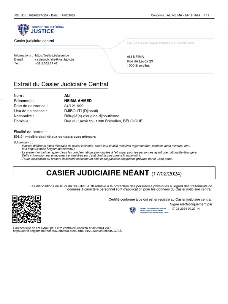Extrait de casier judiciaire vierge | PDF | Gouvernement | Droits de l ...