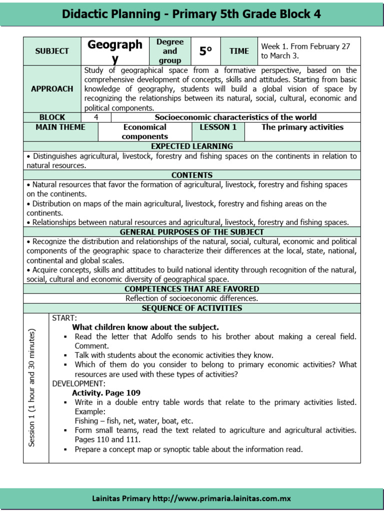 5th Grade Plan - Block 4 Geography | PDF | Geography | Map
