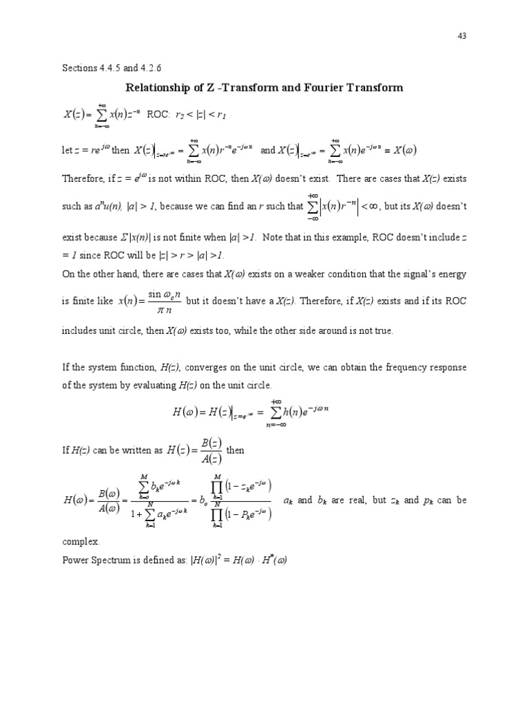 Relationship of Z - Transform and Fourier Transform | PDF | Filter ...