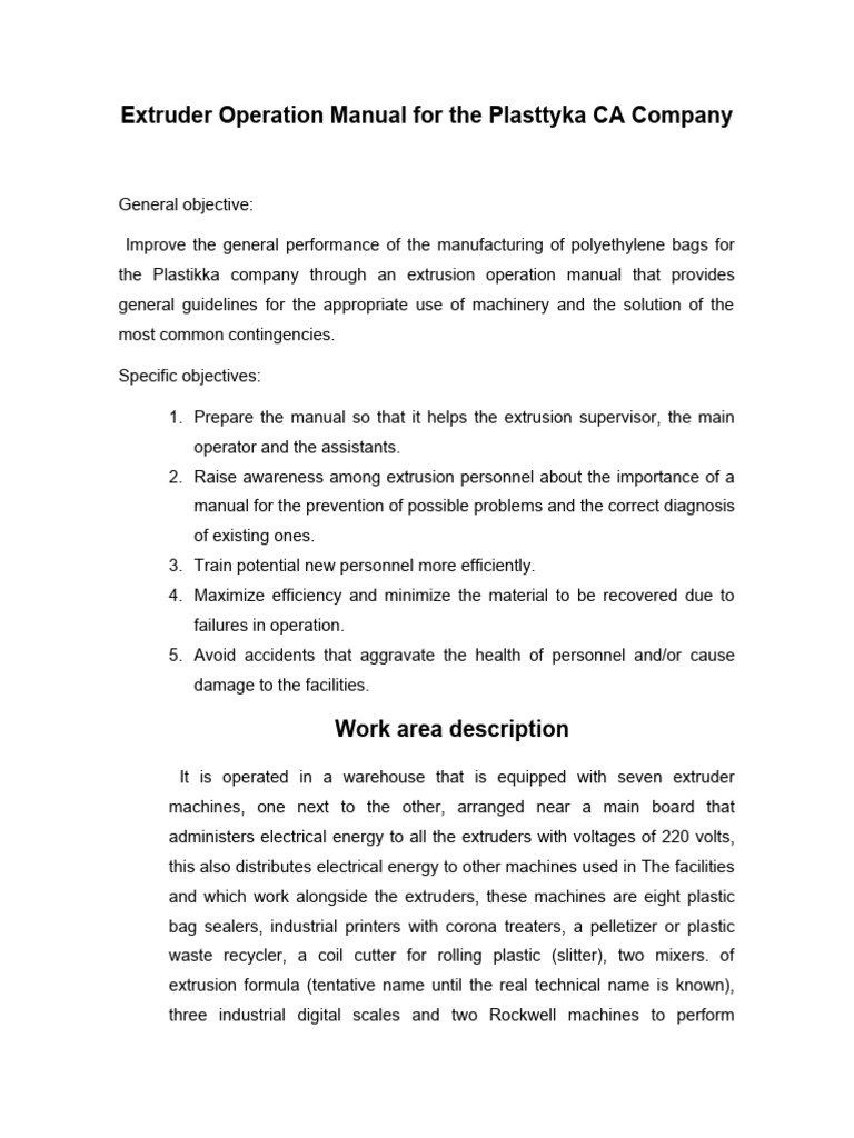 Extruder Operation Manual Overview | PDF | Extrusion | Knife