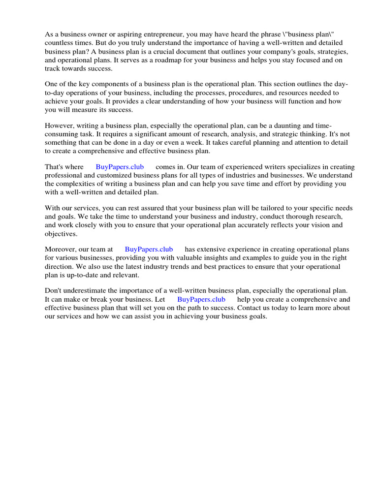 Business Plan Operational Plan Examples | PDF | Goal | Business Plan