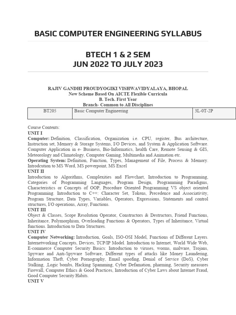 Basic Computer Engineering Syllabus 2024 | PDF | Cloud Computing ...