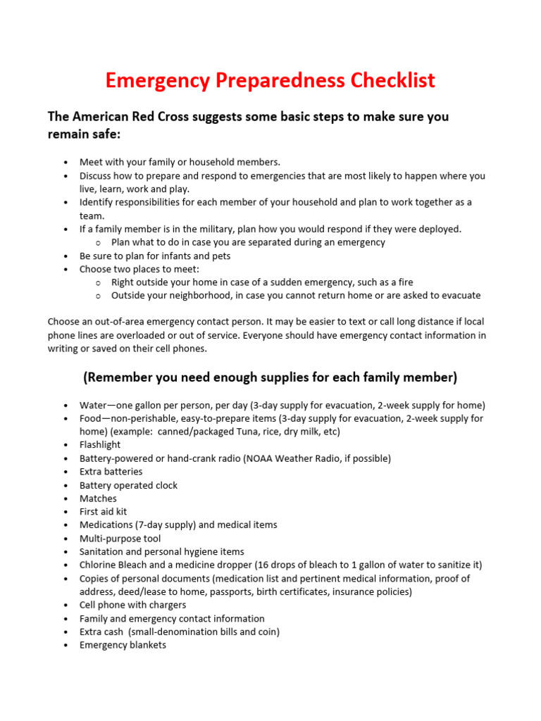 Emergency Preparedness Checklist 2020 2024 04 07 12 34 25 Pdf