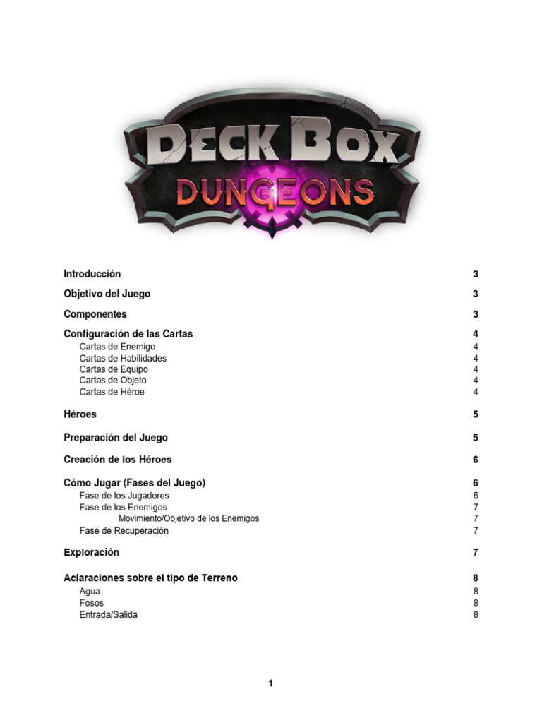 Deck Box Dungeons Rules v1 10 00 SPA Descargar gratis PDF Color Héroe