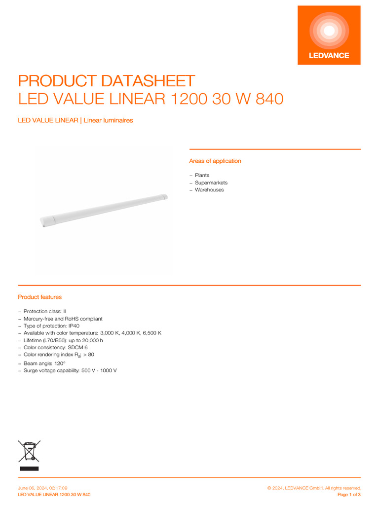 LED VALUE LINEAR 1200 30 W 840 en | PDF | Mains Electricity | Physical ...