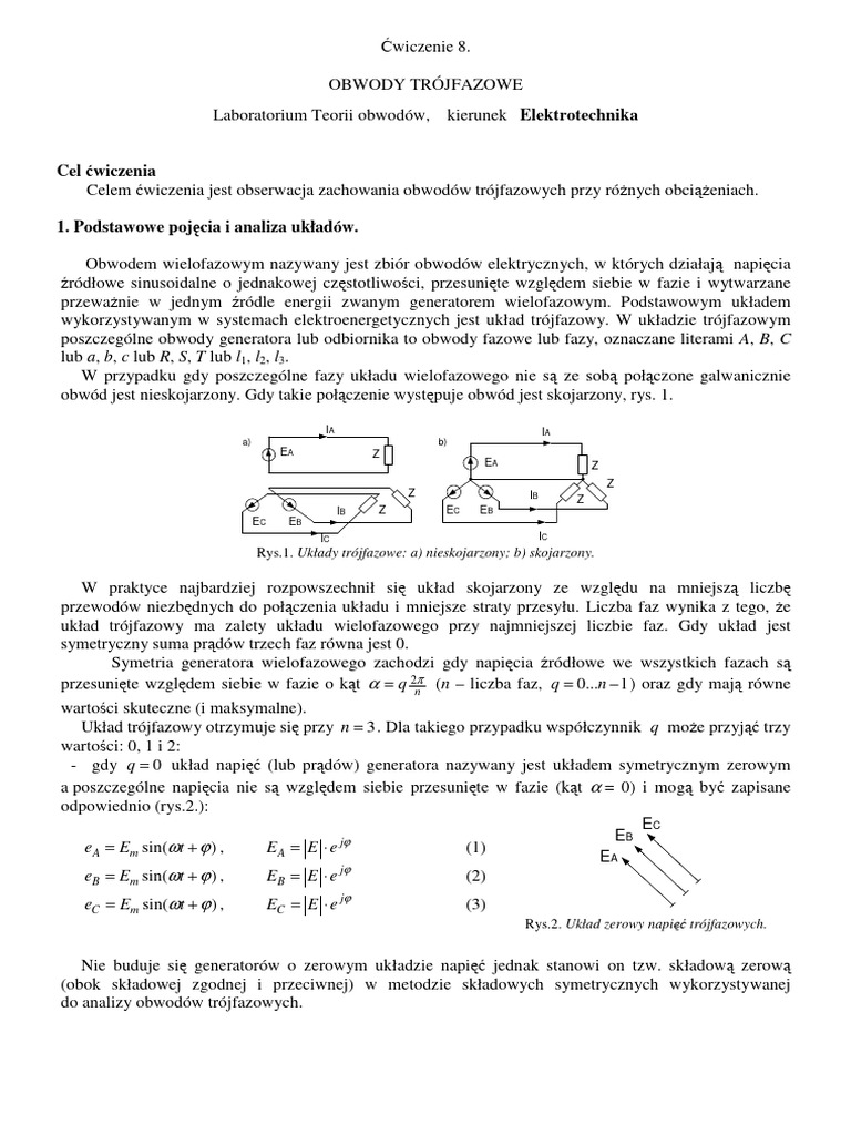 Cw8 Obwody Trójfazowe Elektrotechnika | PDF