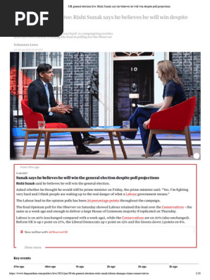 UK general election live_ Rishi Sunak says he believes he will win despite poll projections