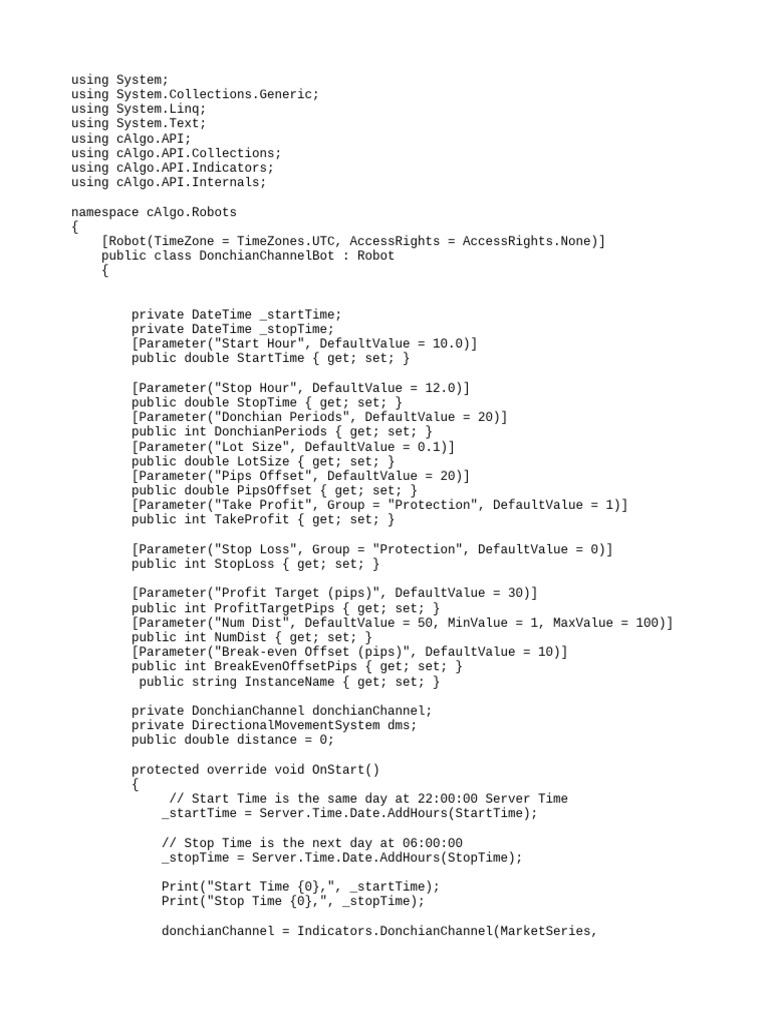 Donchian Channel Trading Bot Code | PDF | Software Development ...