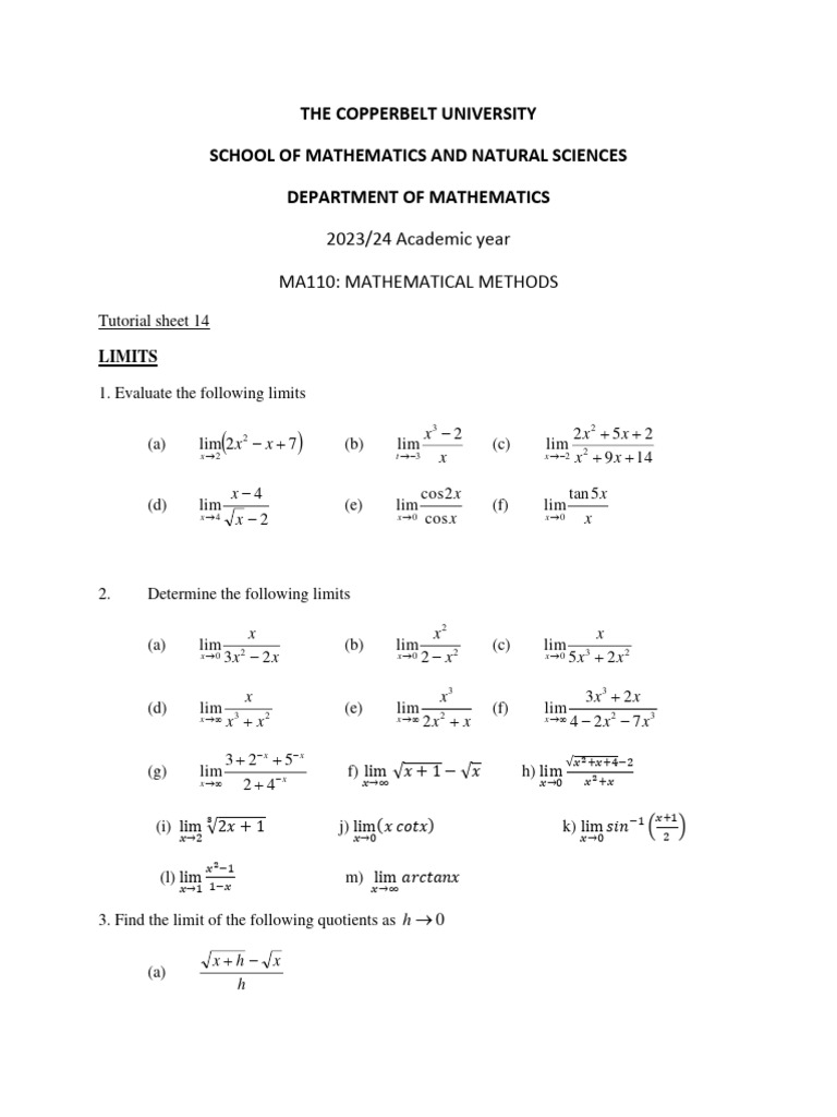 The copperbelt university school of mathematics and natural sciences