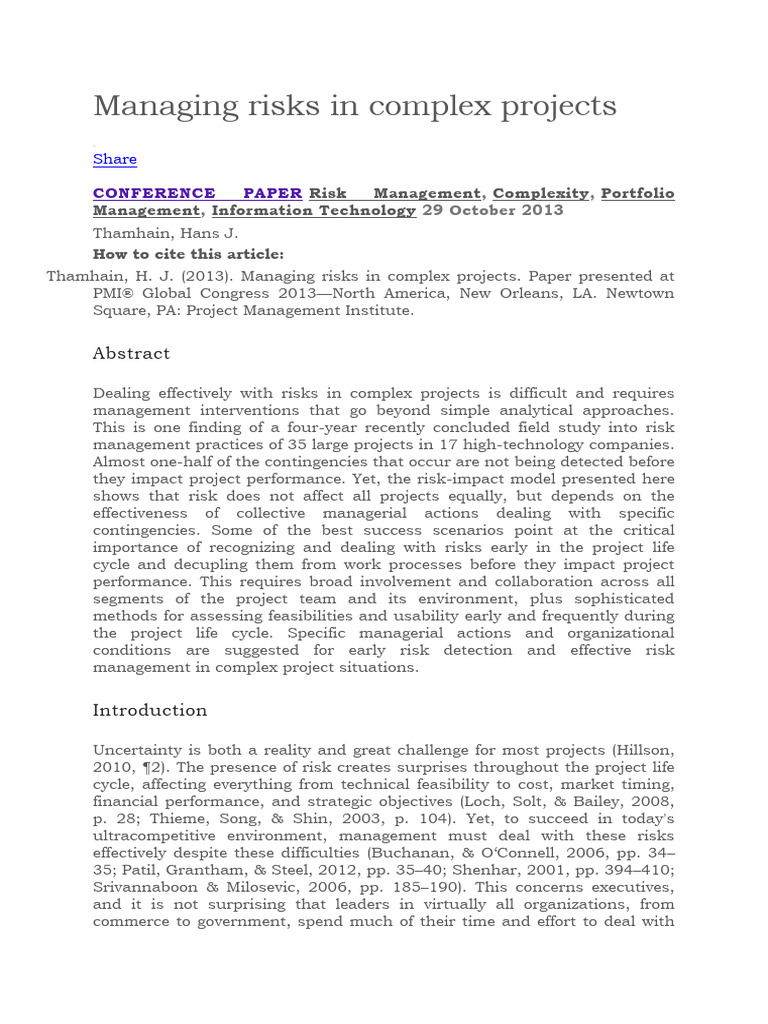 Effective Risk Management in Complex Projects | PDF | Risk | Risk ...