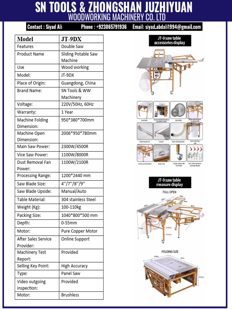 JT-9DX Sliding Portable Saw Specs | PDF