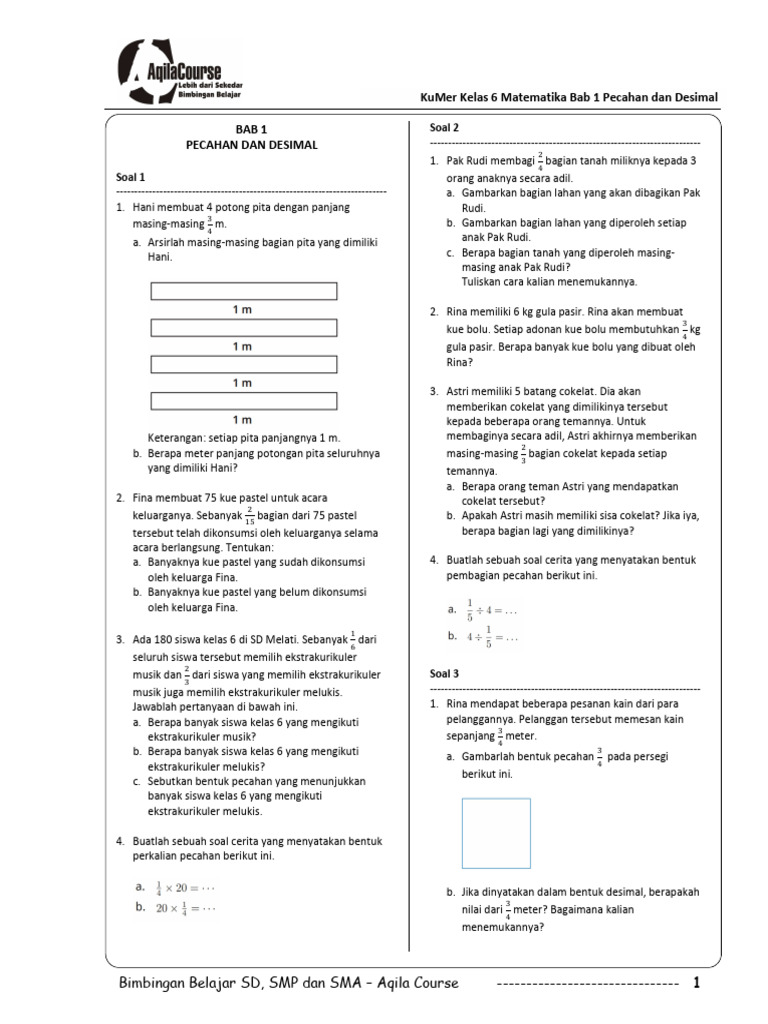 Soal Matematika Kelas 6: Pecahan & Desimal | PDF