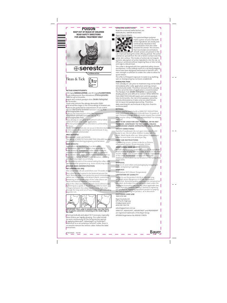 Seresto Cat Leaflet 87073025 Oct19 | Download Free PDF | Medical ...