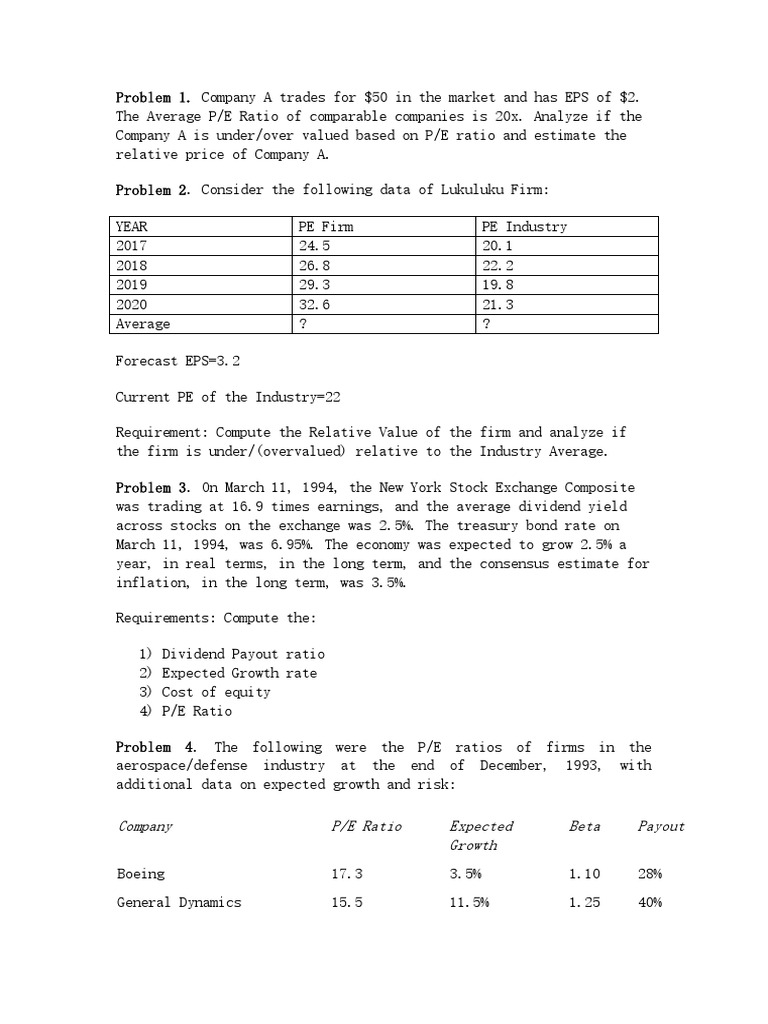 Relative Valuation Analysis of Companies | PDF | Price–Earnings Ratio ...